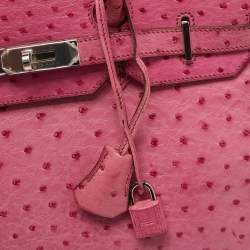 Pre Owned Hermes Fuchsia Ostrich Palladium Finish Birkin 35 Bag