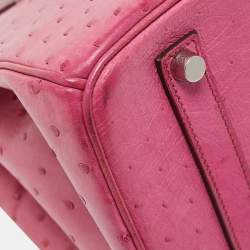 Pre Owned Hermes Fuchsia Ostrich Palladium Finish Birkin 35 Bag