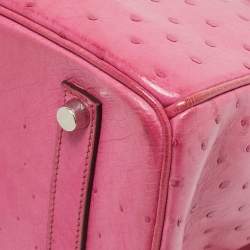 Pre Owned Hermes Fuchsia Ostrich Palladium Finish Birkin 35 Bag