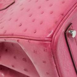 Pre Owned Hermes Fuchsia Ostrich Palladium Finish Birkin 35 Bag