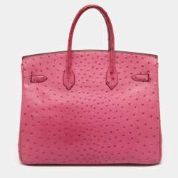 Pre Owned Hermes Fuchsia Ostrich Palladium Finish Birkin 35 Bag