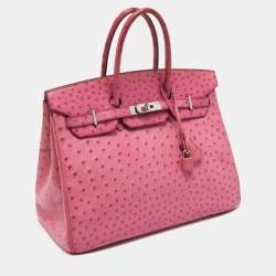 Pre Owned Hermes Fuchsia Ostrich Palladium Finish Birkin 35 Bag
