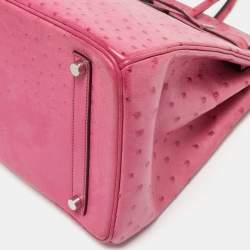 Pre Owned Hermes Fuchsia Ostrich Palladium Finish Birkin 35 Bag