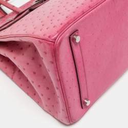 Pre Owned Hermes Fuchsia Ostrich Palladium Finish Birkin 35 Bag