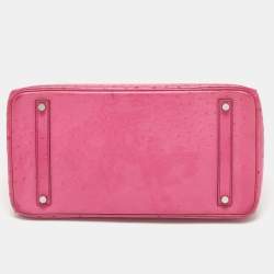 Pre Owned Hermes Fuchsia Ostrich Palladium Finish Birkin 35 Bag