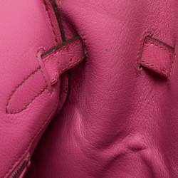 Pre Owned Hermes Fuchsia Ostrich Palladium Finish Birkin 35 Bag