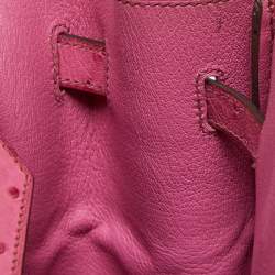 Pre Owned Hermes Fuchsia Ostrich Palladium Finish Birkin 35 Bag
