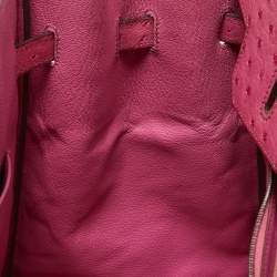 Pre Owned Hermes Fuchsia Ostrich Palladium Finish Birkin 35 Bag