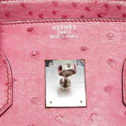 Pre Owned Hermes Fuchsia Ostrich Palladium Finish Birkin 35 Bag