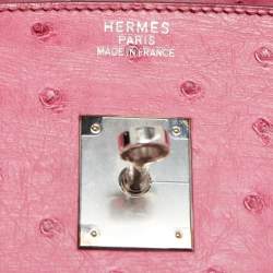 Pre Owned Hermes Fuchsia Ostrich Palladium Finish Birkin 35 Bag