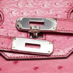 Pre Owned Hermes Fuchsia Ostrich Palladium Finish Birkin 35 Bag