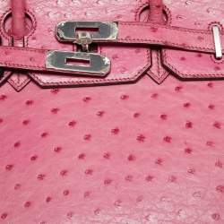 Pre Owned Hermes Fuchsia Ostrich Palladium Finish Birkin 35 Bag