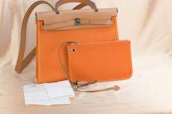Pre Owned Hermes Orange  Leather Herbag 31 Shoulder Bag 