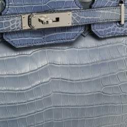 Pre Owned Hermes Blue Brighton Porosus Crocodile Palladium Finish Birkin 35 Bag
