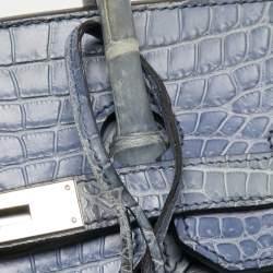 Pre Owned Hermes Blue Brighton Porosus Crocodile Palladium Finish Birkin 35 Bag