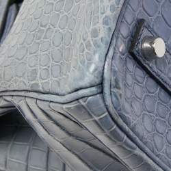 Pre Owned Hermes Blue Brighton Porosus Crocodile Palladium Finish Birkin 35 Bag