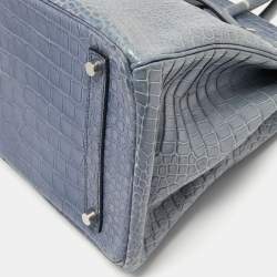 Pre Owned Hermes Blue Brighton Porosus Crocodile Palladium Finish Birkin 35 Bag