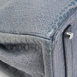 Pre Owned Hermes Blue Brighton Porosus Crocodile Palladium Finish Birkin 35 Bag