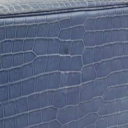 Pre Owned Hermes Blue Brighton Porosus Crocodile Palladium Finish Birkin 35 Bag