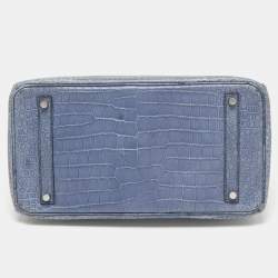 Pre Owned Hermes Blue Brighton Porosus Crocodile Palladium Finish Birkin 35 Bag