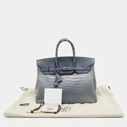 Pre Owned Hermes Blue Brighton Porosus Crocodile Palladium Finish Birkin 35 Bag