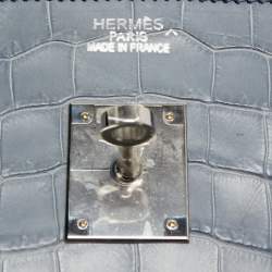 Pre Owned Hermes Blue Brighton Porosus Crocodile Palladium Finish Birkin 35 Bag