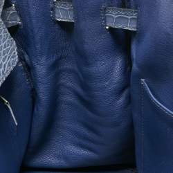 Pre Owned Hermes Blue Brighton Porosus Crocodile Palladium Finish Birkin 35 Bag