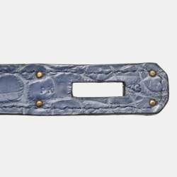 Pre Owned Hermes Blue Brighton Porosus Crocodile Palladium Finish Birkin 35 Bag