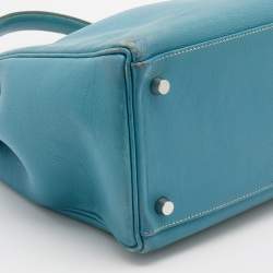 Hermes Bleu Jean Swift Leather Palladium Finish Kelly 35 Bag