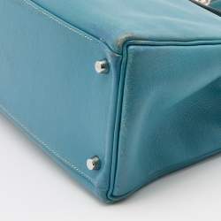 Hermes Bleu Jean Swift Leather Palladium Finish Kelly 35 Bag