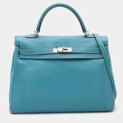 Hermes Bleu Jean Swift Leather Palladium Finish Kelly 35 Bag