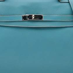 Hermes Bleu Jean Swift Leather Palladium Finish Kelly 35 Bag