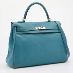 Hermes Bleu Jean Swift Leather Palladium Finish Kelly 35 Bag