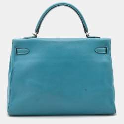 Hermes Bleu Jean Swift Leather Palladium Finish Kelly 35 Bag