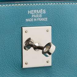 Hermes Bleu Jean Swift Leather Palladium Finish Kelly 35 Bag