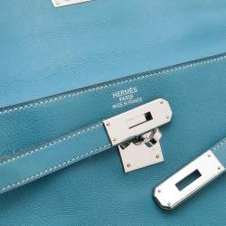 Hermes Bleu Jean Swift Leather Palladium Finish Kelly 35 Bag