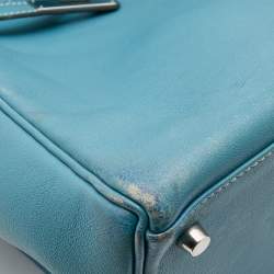 Hermes Bleu Jean Swift Leather Palladium Finish Kelly 35 Bag