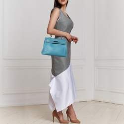 Hermes Bleu Jean Swift Leather Palladium Finish Kelly 35 Bag