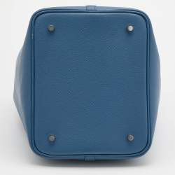 Pre Owned Hermes Bleu Brighton/Capucine/Bleu Saphir Epsom Leather Picotin Lock Tressage MM Bag