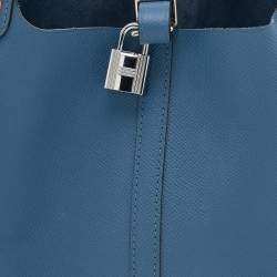 Pre Owned Hermes Bleu Brighton/Capucine/Bleu Saphir Epsom Leather Picotin Lock Tressage MM Bag