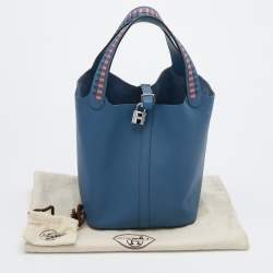 Pre Owned Hermes Bleu Brighton/Capucine/Bleu Saphir Epsom Leather Picotin Lock Tressage MM Bag
