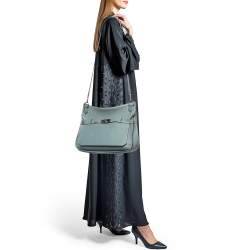 Pre Owned Hermes Ciel Taurillon Clemence Leather Palladium Finish Jypsiere 34 Bag