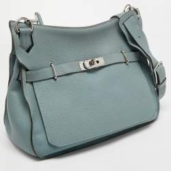 Pre Owned Hermes Ciel Taurillon Clemence Leather Palladium Finish Jypsiere 34 Bag