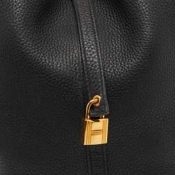 Hermes Black Clemence Leather Gold Finish Picotin Lock 22 Bag