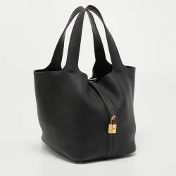Hermes Black Clemence Leather Gold Finish Picotin Lock 22 Bag