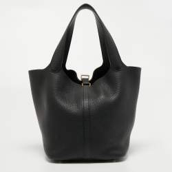 Hermes Black Clemence Leather Gold Finish Picotin Lock 22 Bag