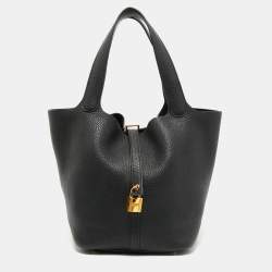 Hermes Black Clemence Leather Gold Finish Picotin Lock 22 Bag