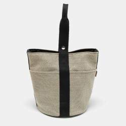 Hermes Beige/Black Canvas Saxo MM Bucket Bag