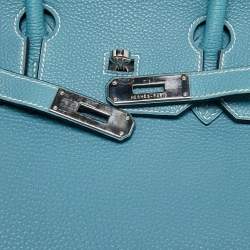Pre Owned Hermes Blue Jean Epsom Leather Palladium Finish Birkin 35 Bag