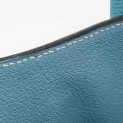 Pre Owned Hermes Blue Jean Epsom Leather Palladium Finish Birkin 35 Bag